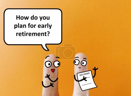 Photo for Two fingers are decorated as two person. One of them is asking how to plan for early retirement. - Royalty Free Image