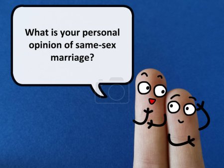Foto de Two fingers are decorated as two person. One of them is asking another what is his personal opinion about same sex marriage. - Imagen libre de derechos