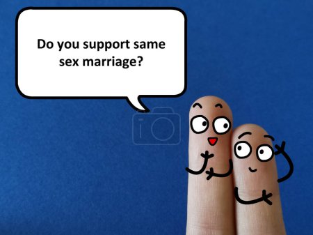 Téléchargez les photos : Two fingers are decorated as two person. One of them is asking another if he supports same sex marriage. - en image libre de droit
