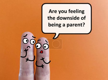 Téléchargez les photos : Two fingers are decorated as two person. One of them is asking another if he is feeling the downside of being a parent. - en image libre de droit