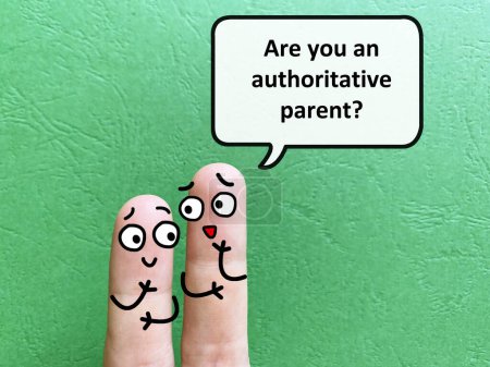 Téléchargez les photos : Two fingers are decorated as two person. One of them is asking another if he is an authoritartive parent. - en image libre de droit