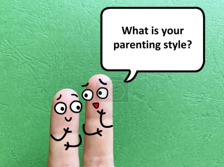 Téléchargez les photos : Two fingers are decorated as two person. One of them is asking another what is his parenting style. - en image libre de droit