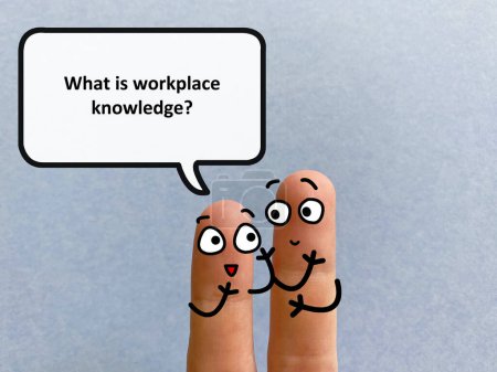 Foto de Two fingers are decorated as two person. One of them is asking another what is workplace knowledge. - Imagen libre de derechos