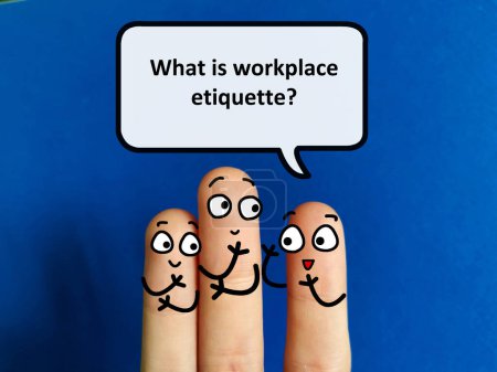Foto de Three fingers are decorated as three person. One of them is asking another what is workplace etiquette. - Imagen libre de derechos