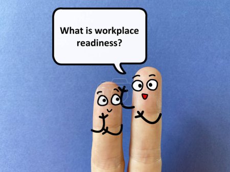 Foto de Two fingers are decorated as two person. One of them is asking another what is workplace readiness. - Imagen libre de derechos