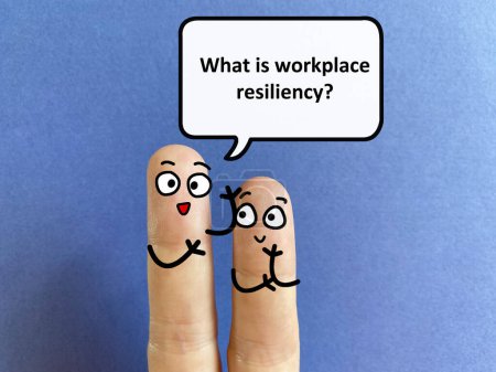 Foto de Two fingers are decorated as two person. One of them is asking another what is workplace resiliency. - Imagen libre de derechos