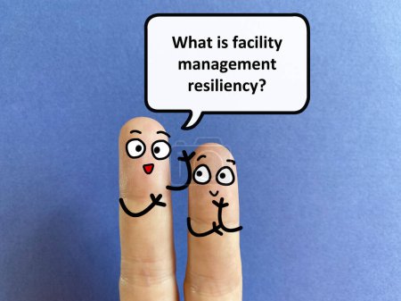 Foto de Two fingers are decorated as two person. One of them is asking another what is facility management resiliency. - Imagen libre de derechos