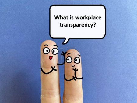 Foto de Two fingers are decorated as two person. One of them is asking another what is workplace transparency. - Imagen libre de derechos