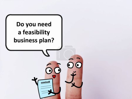 Photo for Two fingers are decorated as two person. One of them is asking another if he needs a feasibility business plan. - Royalty Free Image