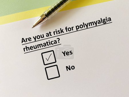 Photo for A person is answering question about orthopedic disease. He is at risk for polymyalgia rheumatica. - Royalty Free Image