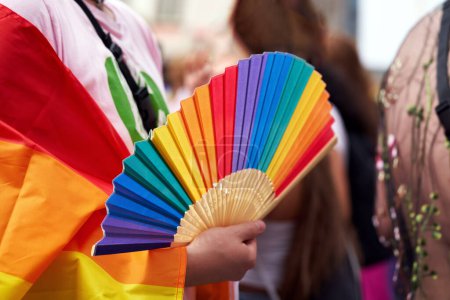 Photo for Colorful rainbow fan during gay pride - Royalty Free Image