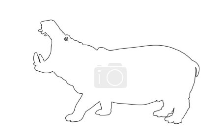 Illustration for Hippopotamus line contour shape. Open jaws hippo vector silhouette illustration isolated on white background. Big scary animal from Africa. Wild animal symbol. - Royalty Free Image