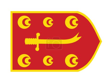 Illustration for Zulfikar flag vector illustration isolated. Ottoman symbol typically in use during the 16th and 17th centuries. Turkish war flag. Symbol of Turkey in medieval battle. - Royalty Free Image