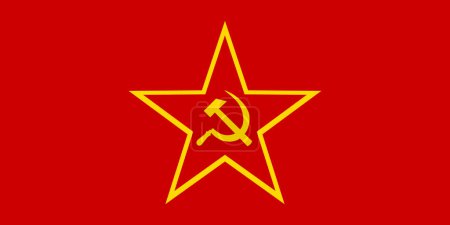 Illustration for Flag of Soviet Union army vector illustration isolated. Red Army flag. Proud military symbol of Russia. Red star with hammer and sickle coat of arms. USSR war legacy ribbon. Heir of Russian federation - Royalty Free Image
