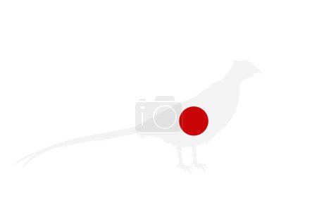 Illustration for Japan flag over pheasant bird national animal vector silhouette illustration isolated on white background. National symbol of country in Asia. The land of the rising sun. East empire. Pheasant shape. - Royalty Free Image