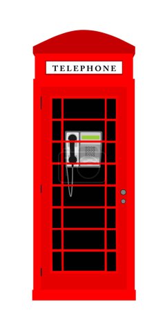 Illustration for London phone booth vector illustration isolated on white background. Street telephone box, Great Britain symbol. British red cabin. Public communication, traditional England architecture. - Royalty Free Image