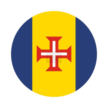 Ilustración de Insignia de círculo Madeira bandera vector ilustración aislada. Símbolo nacional de la isla de Portugal en el océano Atlántico. Provincia autónoma de Portugal. - Imagen libre de derechos