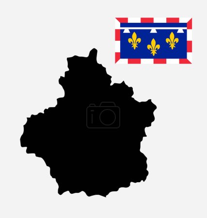 Illustration for French province Centre map vector silhouette illustration isolated on white background. Flag of Centre Val de Loire vector illustration. France region map. Loire Valley map. Center map silhouette. - Royalty Free Image