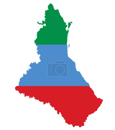 Illustration for Republic of Dagestan map flag vector silhouette illustration isolated on white background. Dagestan flag shape. High detailed. Russia oblast map shape shadow. Russian province. - Royalty Free Image