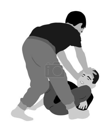 Illustration for Boys fighting vector illustration isolated. Young brothers fight. Angry kid terror. Street hitting and punching after school. Bully abused neighbor child problematic behavior. Hit and punch in face. - Royalty Free Image