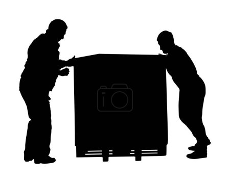 Illustration for Delivery man carrying boxes of goods vector silhouette. Post man with package. Distribution storehouse. Boy holding heavy load for moving service. Handy man move action. Hand transportation by cart. - Royalty Free Image