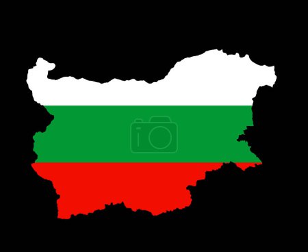 Illustration for Bulgaria map flag vector silhouette illustration isolated on black background. State in Europe. EU country. Bulgaria flag over map. National symbol. Balkan state. - Royalty Free Image