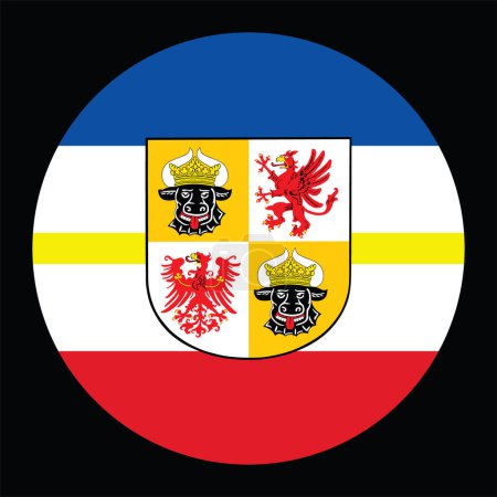 Illustration for Circle badge Mecklenburg Vorpommern flag vector illustration isolated. Roundel Mecklenburg Western Pomerania flag button. Germany province state national symbol. - Royalty Free Image