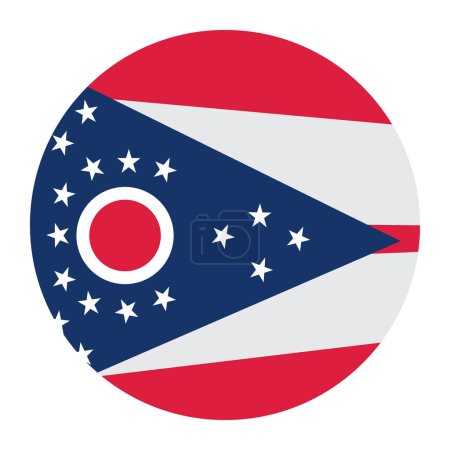 Ilustración de Insignia del círculo ilustración vectorial de la bandera de Ohio aislada sobre fondo blanco. Símbolo de país de los Estados Unidos. Botón Ohio emblema redondo. - Imagen libre de derechos