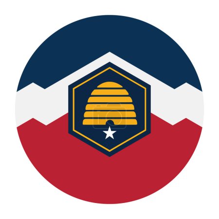 Téléchargez les illustrations : Insigne de cercle Illustration vectorielle du drapeau de l'Utah isolé en arrière-plan. Le symbole des États-Unis d'Amérique. Bouton Utah bannière ronde. - en licence libre de droit