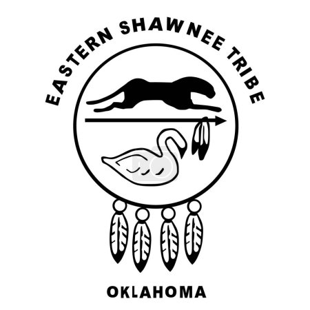 Illustration for Circle badge Indian flag Eastern Shawnee tribe of Oklahoma vector illustration isolated. Symbol of native people in America. Button Eastern Shawnee clan roundel emblem banner. Reservation in USA. - Royalty Free Image