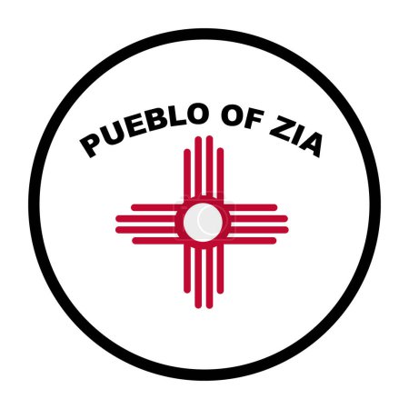 Illustration for Circle badge Indian flag Zia Pueblo vector illustration isolated on background. Symbol of native people in New Mexico, United State of America. Button Zia Pueblo emblem banner. Reservation in USA. - Royalty Free Image