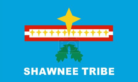 Téléchargez les illustrations : Drapeau indien de la tribu Shawnee de l'Oklahoma illustration vectorielle isolée sur fond. Symbole des autochtones en Amérique. L'emblème du clan Loyal Shawnee. Amérindiens. - en licence libre de droit