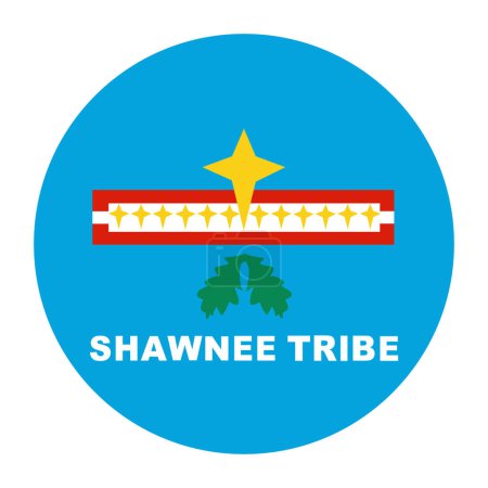 Illustration for Circle badge Indian flag Shawnee Tribe of Oklahoma vector illustration isolated on background. Symbol of native people in America. Button Loyal Shawnee roundel emblem. Reservation in United States. - Royalty Free Image
