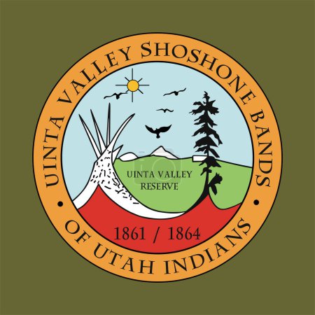 Illustration for Circle badge Uinta Valley Shoshone Tribe Indian flag vector illustration isolated on background. Symbol of native people in America. Button Shoshone clan roundel emblem. Reservation in Utah, USA. - Royalty Free Image