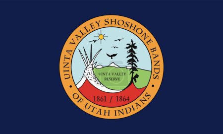 Téléchargez les illustrations : Illustration vectorielle du drapeau indien de la tribu Shoshone de la vallée Uinta isolée en arrière-plan. Symbole des autochtones de l'Utah, en Amérique. Uinta Valley Shoshone emblème de bannière de clan. Réservation Amérindiens USA - en licence libre de droit