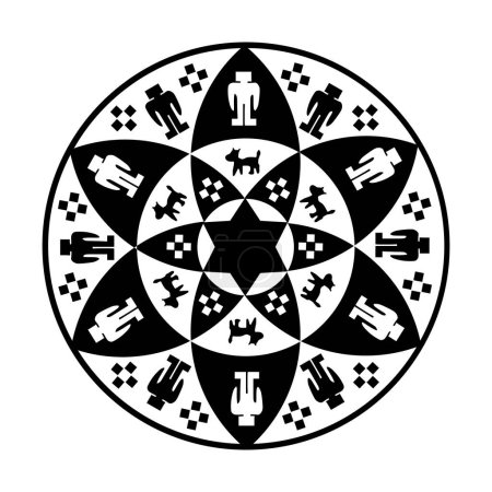 Téléchargez les illustrations : Insigne cercle armoiries drapeau indien Yavapai Prescott tribu vecteur illustration isolée. Symbole des autochtones en Amérique. Cocarde bouton emblème du clan Yavapai Prescott. Réservez en ligne au Arizona, États-Unis - en licence libre de droit