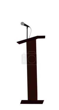 Illustration for Ceremony vote event stage podium with microphone vector illustration isolated. Public speech opening meeting election campaign. Pulpit speaking to public. Rostrum talk. Refer professor or politician. - Royalty Free Image