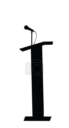 Illustration for Ceremony vote event stage podium with microphone vector silhouette isolated. Public speech opening meeting election campaign. Pulpit speaking to public. Rostrum talk. Refer professor or politician. - Royalty Free Image