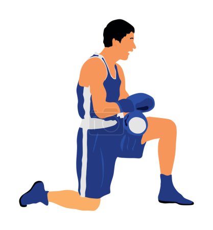 Boxer on the ground on the knees vector illustration. Boxing knockout counting. Stressful moment. Martial sport. Losing of consciousness after strong punch stroke. Fighter loses match after knockout.