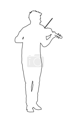 Mann spielt Violine Vektor Linie Kontur Silhouette Illustration isoliert auf weißem Hintergrund. Konzert klassischer Musik. Musiker Künstler amüsieren das Publikum. Virtuose auf der Geige.