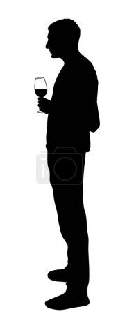 Businessman drinking wine vector silhouette illustration isolated. Handsome elegant man toasting, break relaxation after work. Boy drink beer in bar. Social live beverage celebration. Nightlife quest.