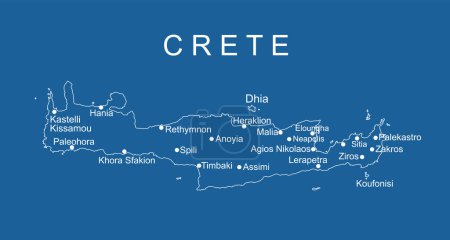 Téléchargez les illustrations : Grèce île de Crète carte vectorielle ligne contour silhouette illustration isolé sur fond blanc. Carte de l'île grecque haute détaillée. - en licence libre de droit