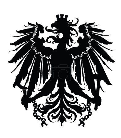 Ilustración de Águila heráldica de Austria escudo de armas vector silueta ilustración aislada sobre fondo blanco. Símbolo nacional de Austria, emblema de la bandera. Extender alas águila forma sombra. - Imagen libre de derechos