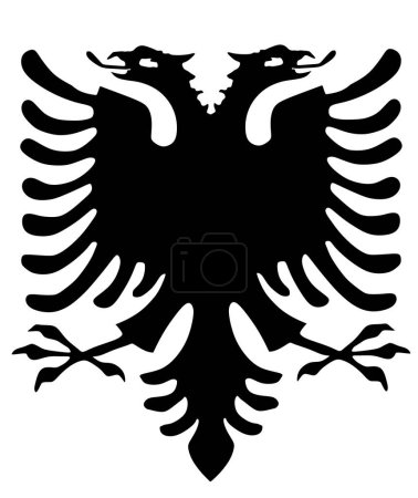 Ilustración de Águila de doble cabeza con silueta de alas extendidas. Pájaro salvaje símbolo nacional de Albania. Albania elemento bandera vector ilustración aislado en el fondo. Símbolo nacional del país balcánico. - Imagen libre de derechos