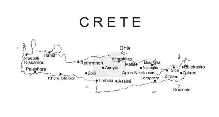 Téléchargez les illustrations : Grèce île de Crète carte vectorielle ligne contour silhouette illustration isolé sur fond blanc. Carte de l'île grecque haute détaillée. - en licence libre de droit
