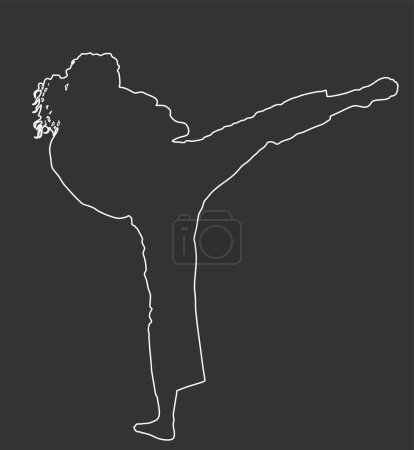 Karate woman fighter illustration isolated. Karate girl vector line contour silhouette. Japan traditional martial art. Girl in self defense presentation. Karate mom. Protect yourself against aggressor