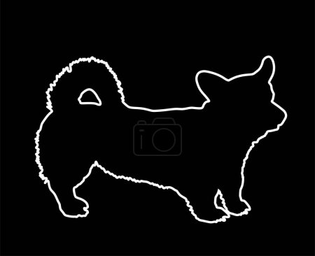 Welsh corgi Cardigan dog line vector contour silhouette illustration isolated. Beware of dog. Mans best friend. Lovely pet. Shape corgi shadow.