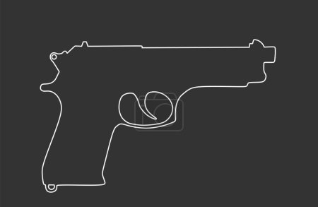 Pistol Gun line Vector contour silhouette illustration isoliert. Risiko in Konfliktsituationen. Polizei und Militär. Verteidigungshilfe Option gegen feindliche Aggressoren. Anti-Terror-Einsatz.