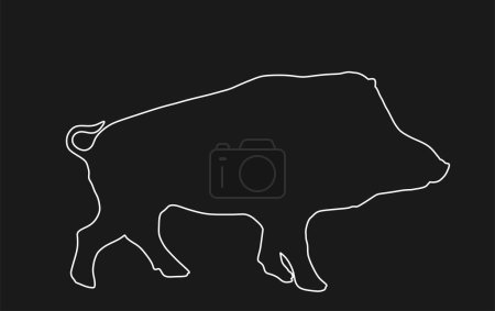 Illustration de silhouette de contour de ligne vectorielle Warthog isolée sur fond noir. Cochon de Bush. Symbole en forme de sanglier. Ombre de sanglier isolée, icône de phacochère. Animaux sauvages faune naturelle. Porcs pommés.
