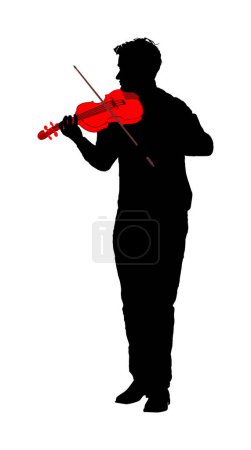 Man playing violin vector silhouette illustration isolated on white background. Classic music performer concert. Musician artist amusement public. Boy virtuoso on violin. Elegant handsome gentleman.